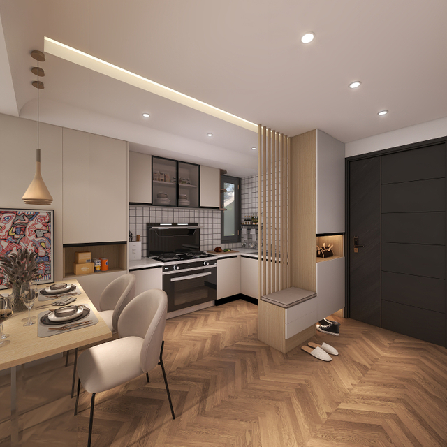 Leichte Farbe warmer moderner Stil im Wohnzimmer TV -Schrank